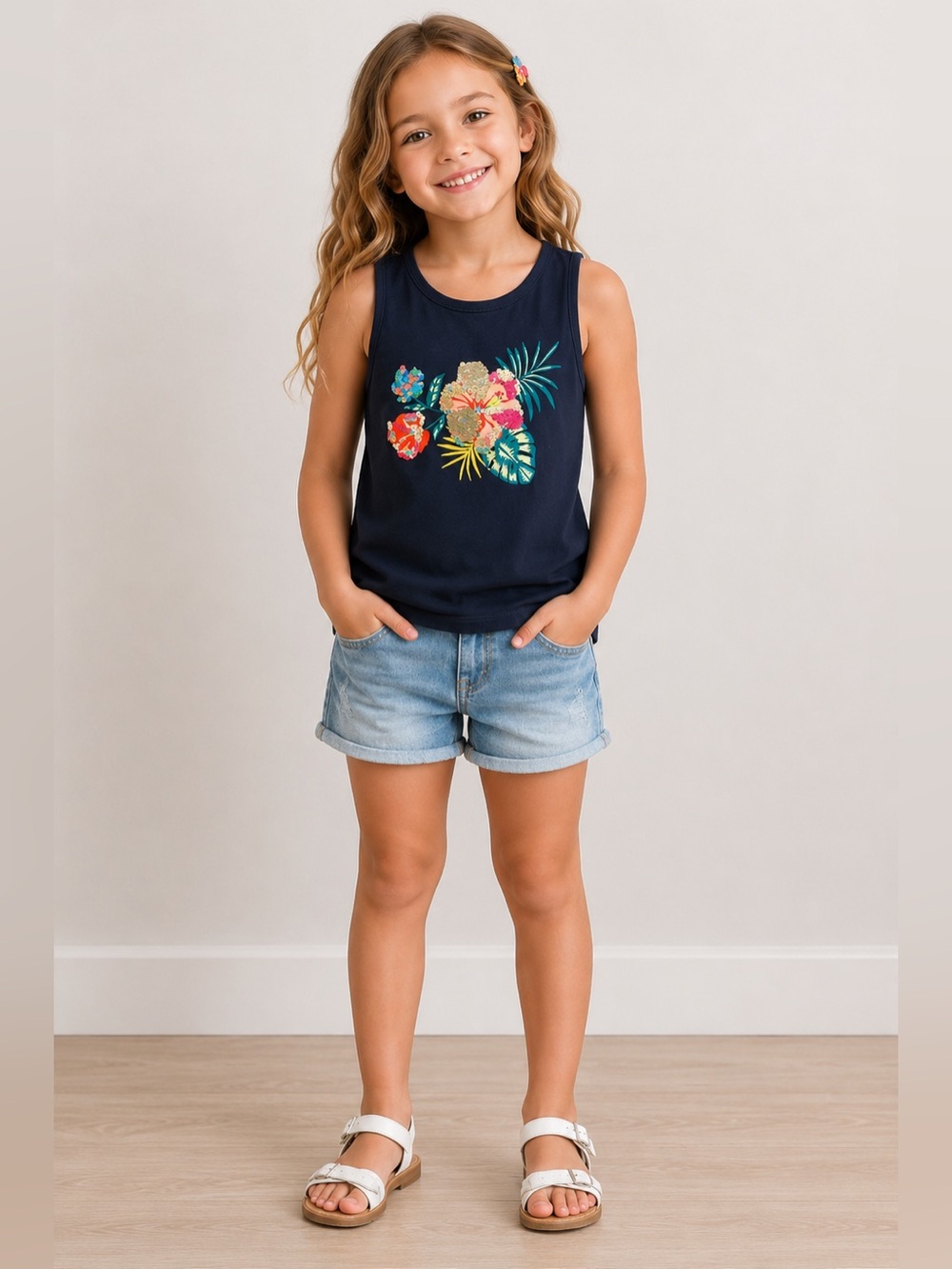 Wonder Nation Navy Floral Tank Top